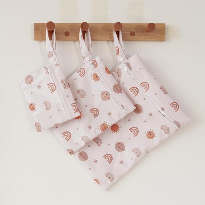 Happy Flute 3 Set Wet Bag Storage Bag Zipper Waterproof Washable Travel Bags, Beach, Pool, Gym Bag for Cloth Diaper, Swimsuits & Wet Clothes(EF612)