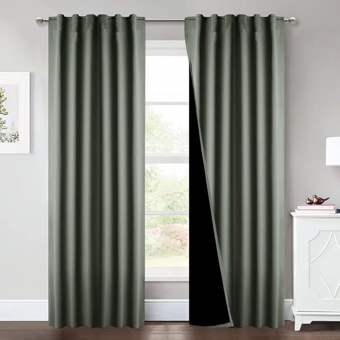 NICETOWN Dark Mallard Full Shade Curtain Panels, Pair of Energy Smart & Noise Blocking Out Blackout Drapes for Sliding Glass Door, Thermal Insulated Guest Room Lined Window Dressing (52 x 84 inch)