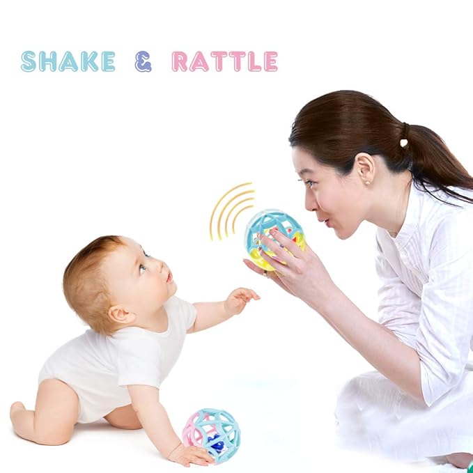 WEofferwhatYOUwant Baby Sensory Balls – Set of 2 Rattle Teething Toys for Infants & Toddlers – BPA-Free Easy Grip Motor Skill Development Ball – Soft Textured Montessori Sensory Play 0+ Months
