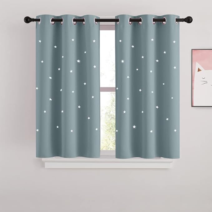 NICETOWN Blackout Cut Out Stars Curtains for Girls Bedroom Thermal Insulated Light Blocking Window Curtains Drapes for Kids Room Nursery 2 Panels 34 x 45 Inches, Stormy Sea