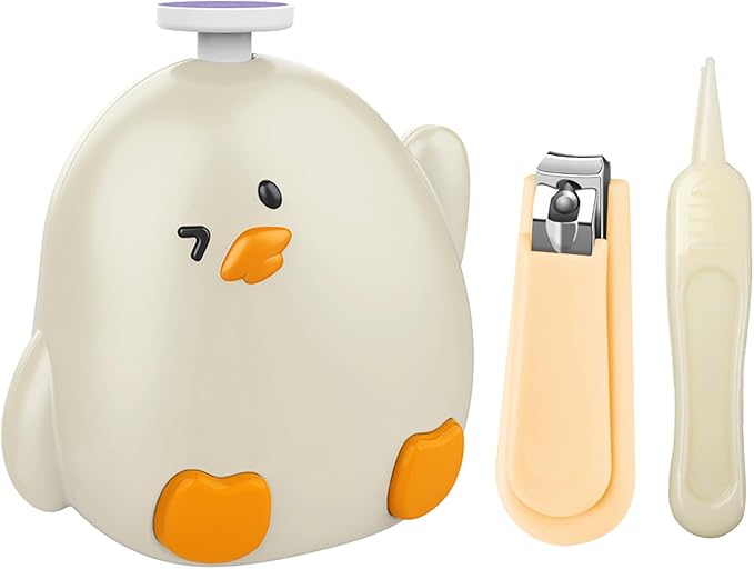 Baby Nail File Electric, Gentle Rechargeable Baby Nail Clippers Grooming Kit Manicure Set for Infant Toddler or Adults, 6 Grinding Head Replacement Pads, 1 Nail Clipper, 1 Nose Clip (White)