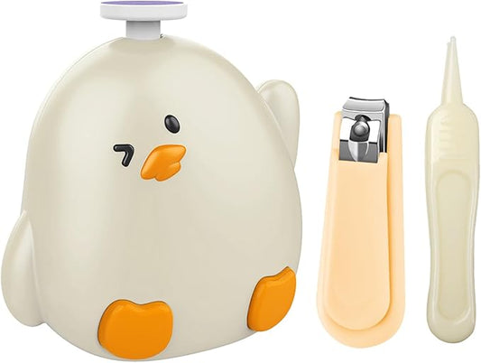 Baby Nail File Electric, Gentle Rechargeable Baby Nail Clippers Grooming Kit Manicure Set for Infant Toddler or Adults, 6 Grinding Head Replacement Pads, 1 Nail Clipper, 1 Nose Clip (White)
