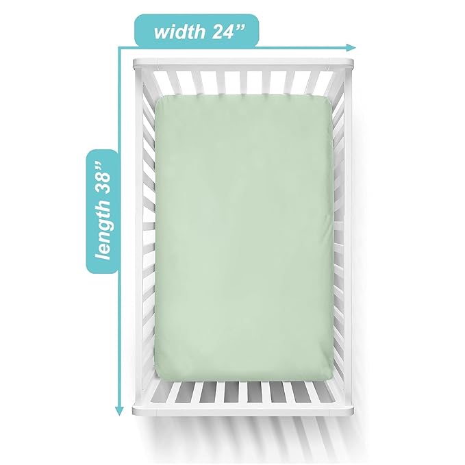 American Baby Company 2 Pack 100% Natural Cotton Fitted Mini Crib Sheets 38" x 24" - Soft & Breathable Small Nesting Portable Sheets, Fits Pack N Play Mattresses, Celery, for Boys & Girls