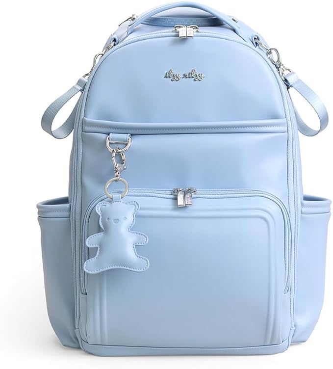 Itzy Ritzy Diaper Bag Backpack – Large Capacity Boss Plus Baby Backpack Diaper Bag Featuring 19 Pockets, Changing Pad, Stroller Clips, and Comfortable Straps (Teddy Blue)