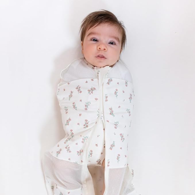 Happiest Baby Sleepea 5-Second Swaddle - 100% Organic Cotton Baby Swaddle Blanket - Doctor Designed Promotes Healthy Hip Development (Ivory Wildflowers, Large)