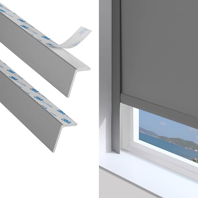 ZSTARR PVC Light Blockers Blackout Light Blocking Strips for Shades and Blinds Window Edge Side Tracks for Blackout Shades Window Inserts for Bedroom Nursery (Grey, 58",2Pcs)