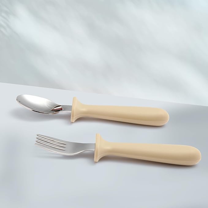Eascrozn Silicone Baby Feeding Set, 2 Pack Divided Suction Plates for Baby, 2 Pack Spoons and Forks Set Baby Eating Essentials, Feeding Supplies for Toddler Utensils, BPA Free
