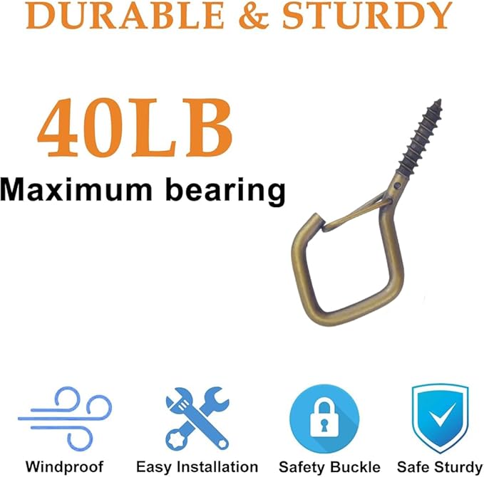 52-Pack Heavy-Duty Bronze Screw Eye Hooks with Safety Clips | Metal Ceiling Hooks for Hanging Plants, Wind Chimes, Bird Feeders & Indoor/Outdoor Lights