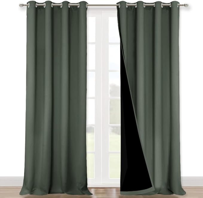 NICETOWN 100% Blackout Curtains 102" Long, Pair of Energy Smart & Noise Blocking Out Drapes for Baby Room Window, Thermal Insulated Guest Room Lined Window Dressing(Dark Mallard, 52" Wide)