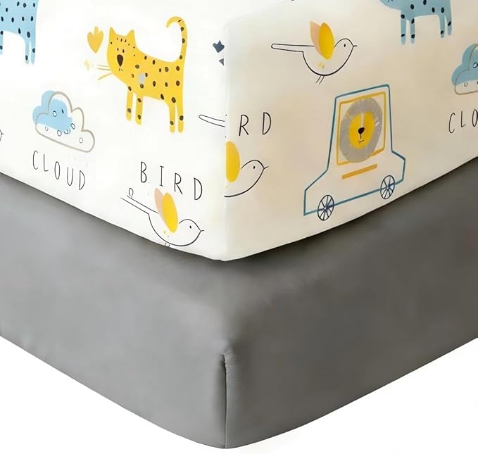 SDIII Animal Pack N Play Sheets Fitted 2 Pack Stretchy Microfiber Jersey Knit Elephant Mini Crib Sheet for Mattress 38x26 Soft Toddler Playard Bedding