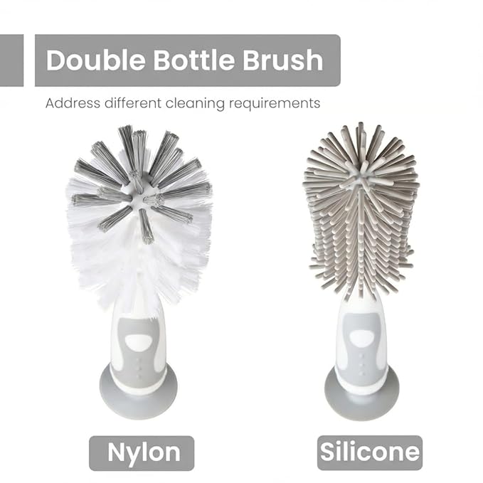Ariseno 5-in-1 Baby Bottle Cleaner Set, Including Nylon & Silicone Bottle Brush, Cap, Straw & Nipple Brushes, BPA-Free (Grey)