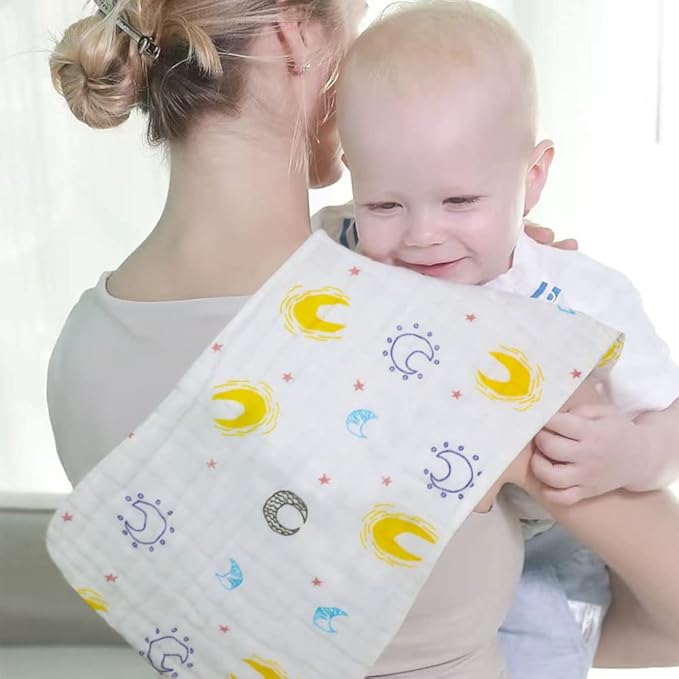 norinori Baby Burp Cloths Muslin Washcloths 6Pack - Muslin Burp Cloths Hanky Large 20''x10'' Extra Soft Absorbent Baby Burp Rags for Newborn 100% Cotton for Boys Girls Gift 6 Layers Machine Washable