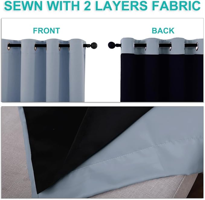 NICETOWN 100% Blackout Blinds, Set of 2, 46" x 102", Vintage Blue, Laundry Room Decor Window Treatment Curtains for Large Patio Sliding Door, Thermal Insulated Curtains for Bedroom