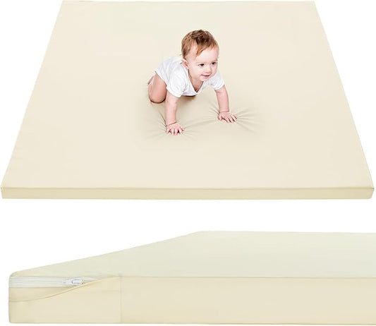 Waterproof Baby Play Mat for Floor 1.3"Thick Memory Foam 59*79 Cushion Playpen Playmat Tummy Time Crawling Mat Nursery Rug Pad Mattress Create Soft & Safe Area for Infants,Toddler,Kids,Beige