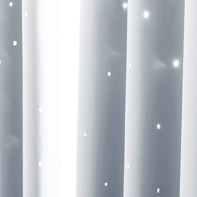 NICETOWN Star Room Darkening Curtains - Magical Hollow Twinkle Star Cut Out Design, Nursery/Kid's Bedroom Essential Window Treatment Curtain Panels (2 Pieces, 52W x 63L, Greyish White)
