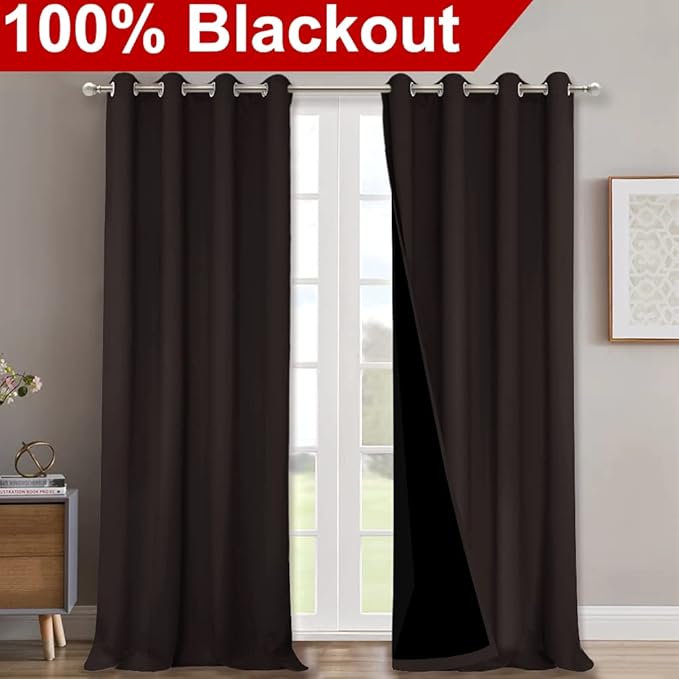 NICETOWN 100% Blackout Blinds, Set of 2, 46" x 102", Brown, Laundry Room Decor Window Treatment Curtains for Large Patio Sliding Door, Thermal Insulated Curtains for Bedroom