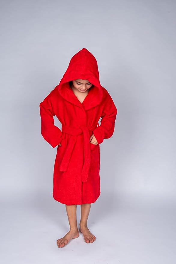 BAGNO MILANO Kids Organic Turkish Cotton Hooded Beach Cover-Up Towel, GOTS Certified, for Boys and Girls (Red, 9-12 Years)