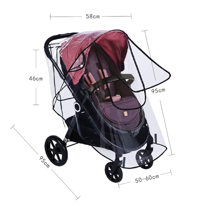 Universal Clear Baby Stroller Weather Shield - Waterproof Rain Cover Protection for Snow, Wind, Rain - Safe Material Travel Stroller Cart Accessory