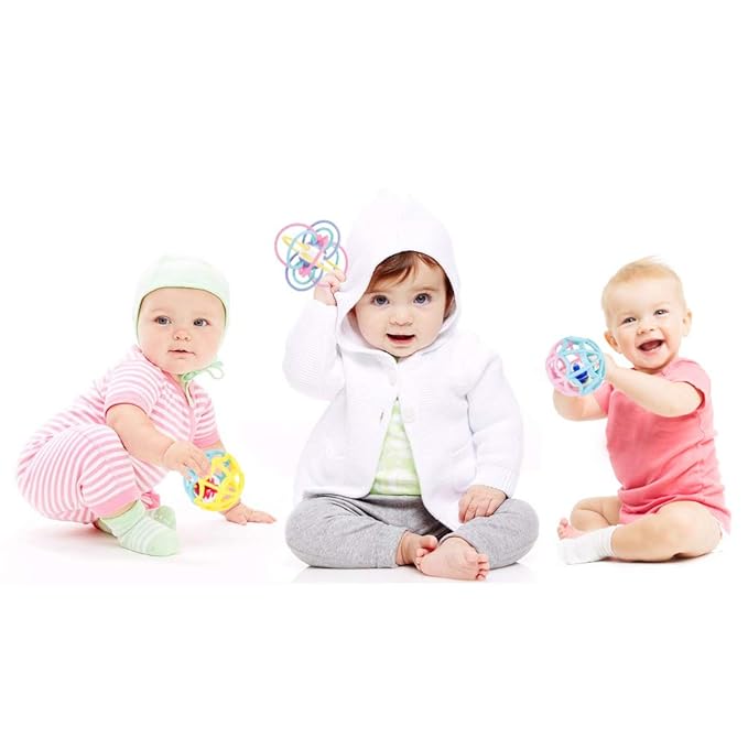 WEofferwhatYOUwant Baby Teether and Sensory Play Ball Set - 3 Piece Bundle with Rattle Teething Ring 2 BPA-Free Grasping Balls Safe Montessori Developmental Toys for Infants and Toddlers 0-6 Months