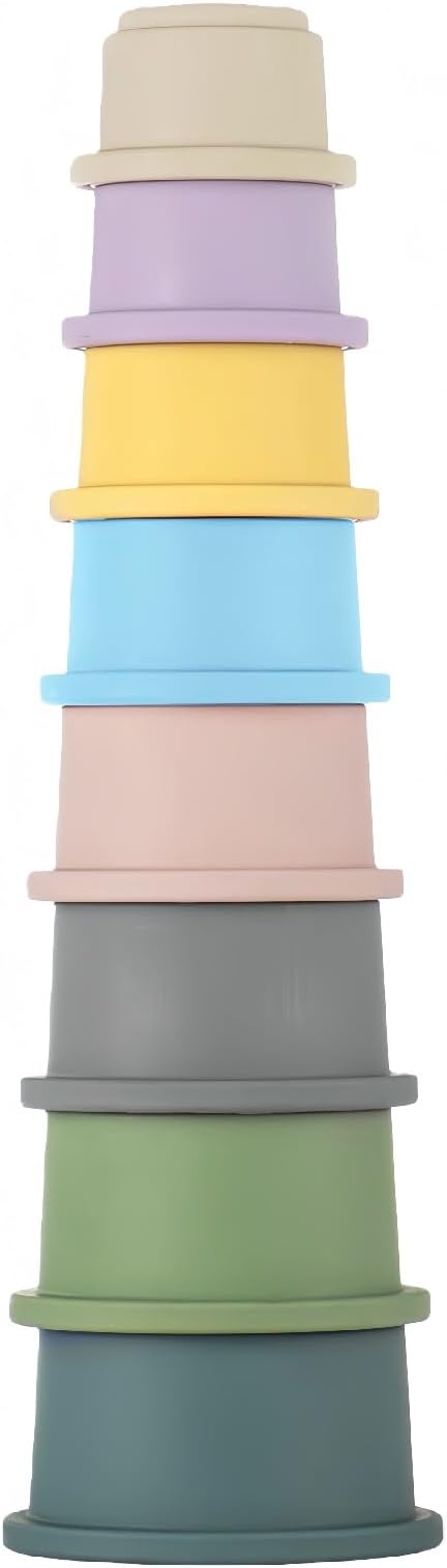 ZYFLSQ Stacking Cups Baby Toy, 8-Piece Set - Nesting Cups for Babies 6 Months+, Bath Toys with Pattern for Kids, Montessori Educational Toys for Toddler