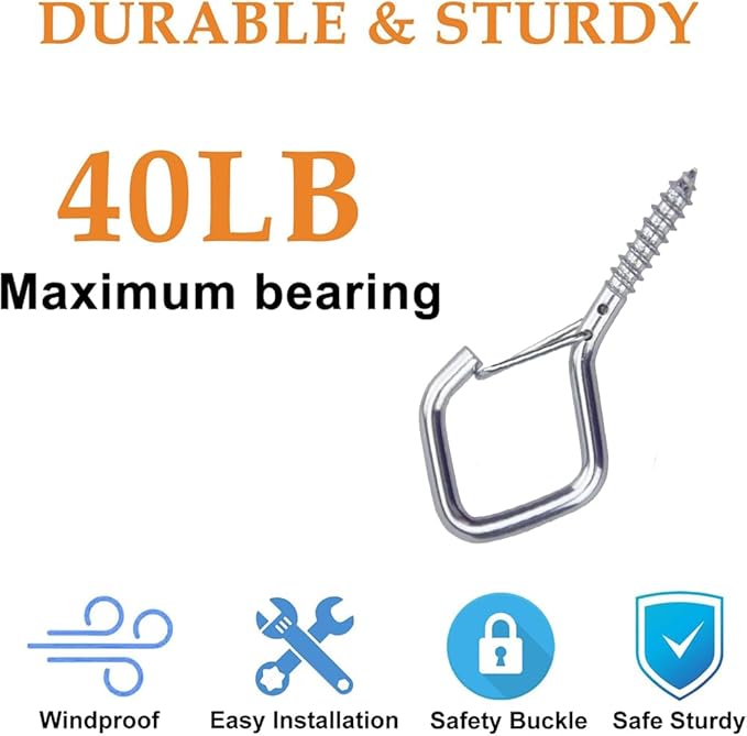 12-Pack Heavy-Duty Silver Screw Eye Hooks with Safety Clips | Metal Ceiling Hooks for Hanging Plants, Wind Chimes, Bird Feeders & Indoor/Outdoor Lights