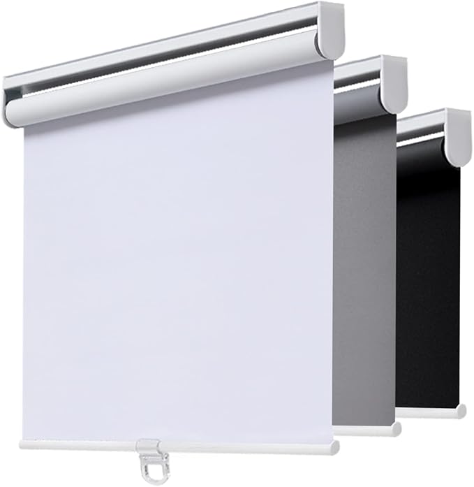 AOSKY Cordless Roller Shades Blackout Blinds for Windows Room Darkening Rolled Up Shades with Spring System, UV Protection Window Shades Door Blinds for Home and Office (35" W x 72" H, White)