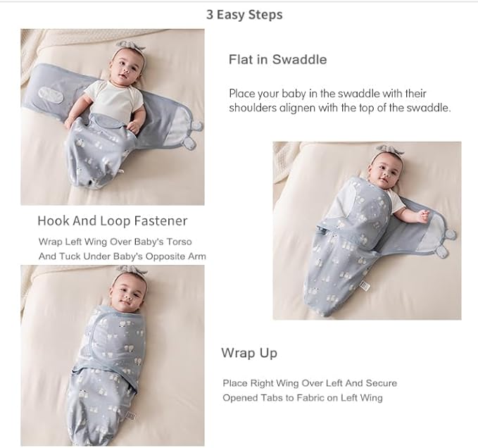 insular Baby Swaddle Wrap, Swaddle Blanket for Newborn and Infant, Adjustable Swaddling Set for Boy and Girl, Soft Cotton Baby Sleep Sack 3 Pack, Sheep, Small(0-3 Month)
