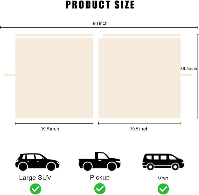 Car Divider Privacy Curtain, Blackout Suede Sun Shade Cover Front & Rear Seat Partition Space Divider Auto Van Truck Interior Accessories for Family Travel Camping Baby Sleeping (Beige, Large)