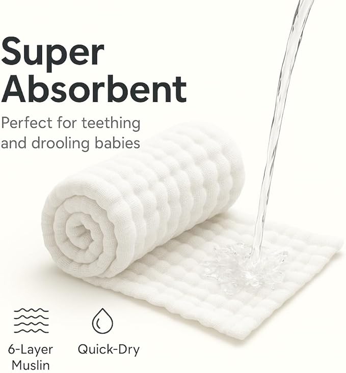 Comforista White Muslin Burp Cloths for Babies Set of 6, 20"x10", Baby Girl Burp Cloths Absorbent & Soft, No Shrinkage, Hypoallergenic, Burping Cloths Perfect for Baby Boy/Girl