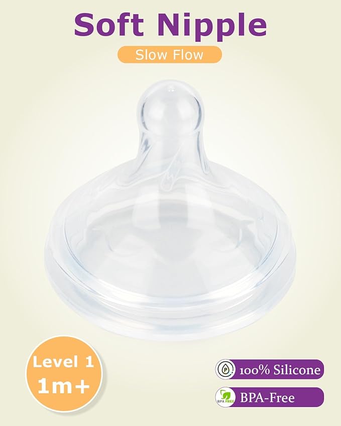 Silicone Nipple for Dr.Brown's Wide-Nick Baby Bottle & Glass Bottles,Level 1 Nipple, Slow Flow, 1m+, 6 Count
