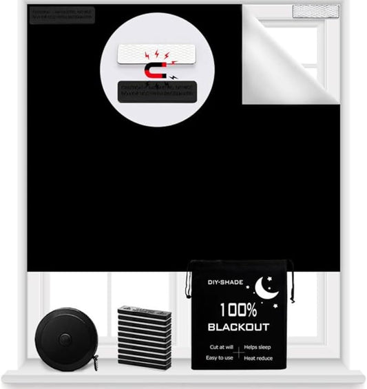100% Blackout Blind Magnetic Window Cover 118 x 57Inch,No Drill,Cut Any Size/Shape,Portable Black Out Shades Curtains for Nursery Bedroom,Rv,Media Room with Magnetic Closure