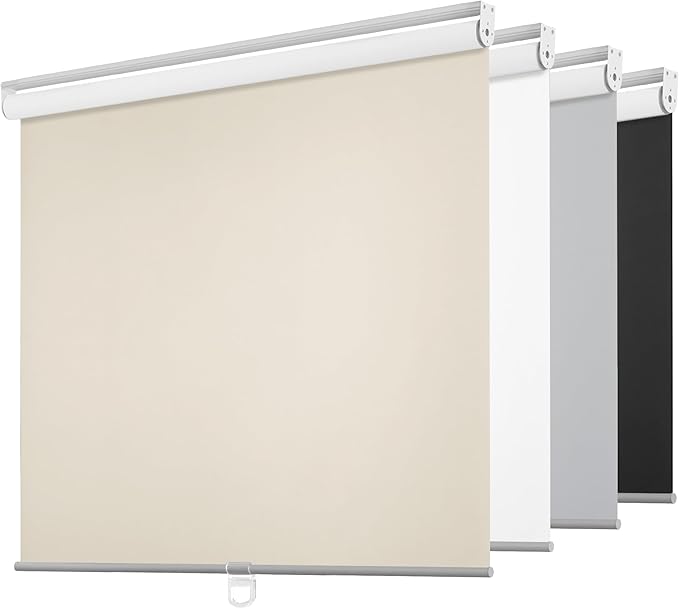 ChrisDowa Cordless Free-Stop 100% Blackout Blinds for Windows, Roller Windows Shades with Thermal Insulated, UV Protection Fabric for Living Room, Office and Home. Easy to Install.Beige,23" W X 72" H