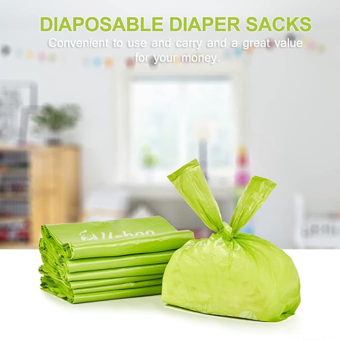 Baby Disposable Diaper Bags,300 Count OXO-Biodegradable Diaper Sacks,Easy-Tie Handles,Diaper Disposal or Pet Waste Bags, Unscented