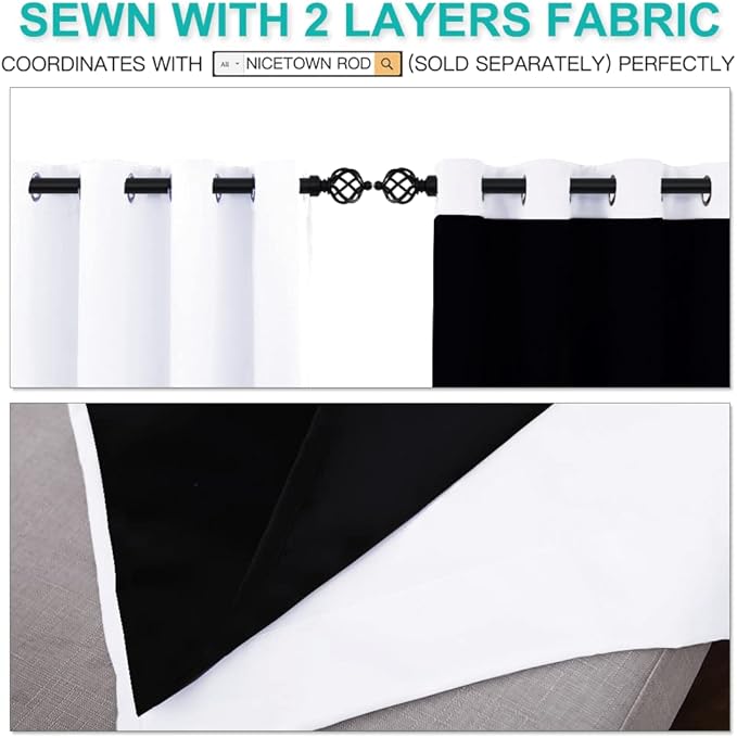 NICETOWN White 100% Blackout Curtains 45 inches Long, 2 Thick Layers Completely Blackout Window Treatment Thermal Insulated Lined Drapes for Small Window (1 Pair, 52 inches Width Each Panel)