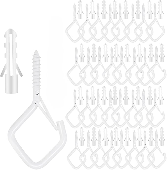 12-Pack Heavy-Duty White Screw Eye Hooks with Safety Clips | Metal Ceiling Hooks for Hanging Plants, Wind Chimes, Bird Feeders & Indoor/Outdoor Lights