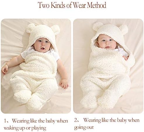 Baby Swaddle Blanket Boys Girls Cute Bear Plush Essential Receiving Blanket Ultra-Soft Newborn Registry Sleeping Wraps for Infant 0-6 Months - White