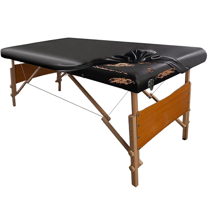 WUSOUPU PU Leather Massage Table Cover Protector Wipeable Massage Bed Cover Made of 4-Ways Elastic 100% Waterproof Material, Machine Washable, Fit Rectangular Tables 28-32" Wide (Black, 1Pcs)