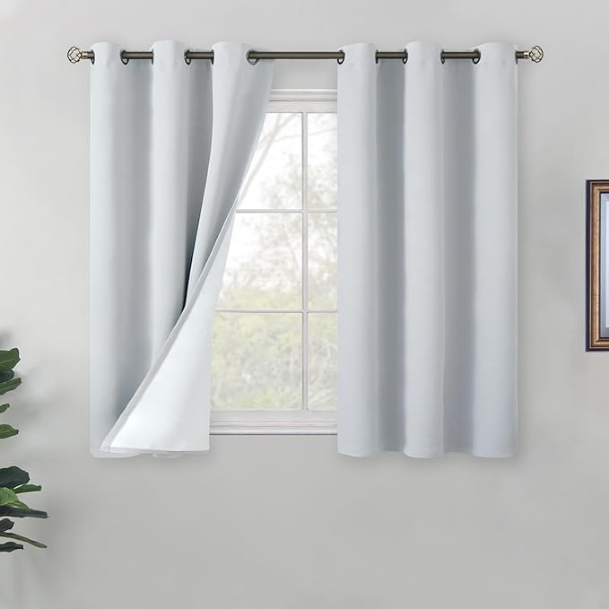 BGment Short Blackout Curtains for Bedroom 40 Inch Length, Full Room Darkening Thermal Insulated Soundproof Grommet Curtains for Small Window, 2 Panels, Each Panel 42 Inch Wide, Greyish White