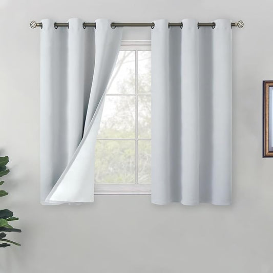 BGment Short Blackout Curtains for Bedroom 40 Inch Length, Full Room Darkening Thermal Insulated Soundproof Grommet Curtains for Small Window, 2 Panels, Each Panel 42 Inch Wide, Greyish White
