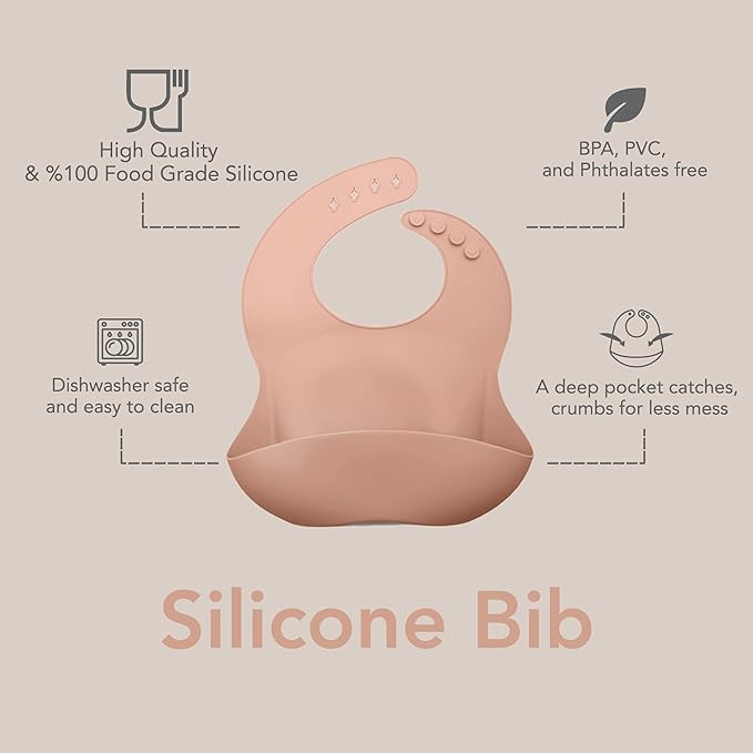 noüka Baby Feeding Bib | 100% Food-Grade Silicone | Comes With A Deep Pocket | Mess Proof & Soft | Dishwasher Friendly