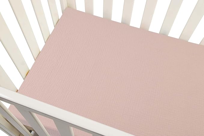 Onacosht Muslin Mini Crib Sheets, 39" x 27" Pack and Play Mattress Sheets Fitted for Pack N Play, Soft Cotton for Boys Girls, 2 Pack, Pink Floral