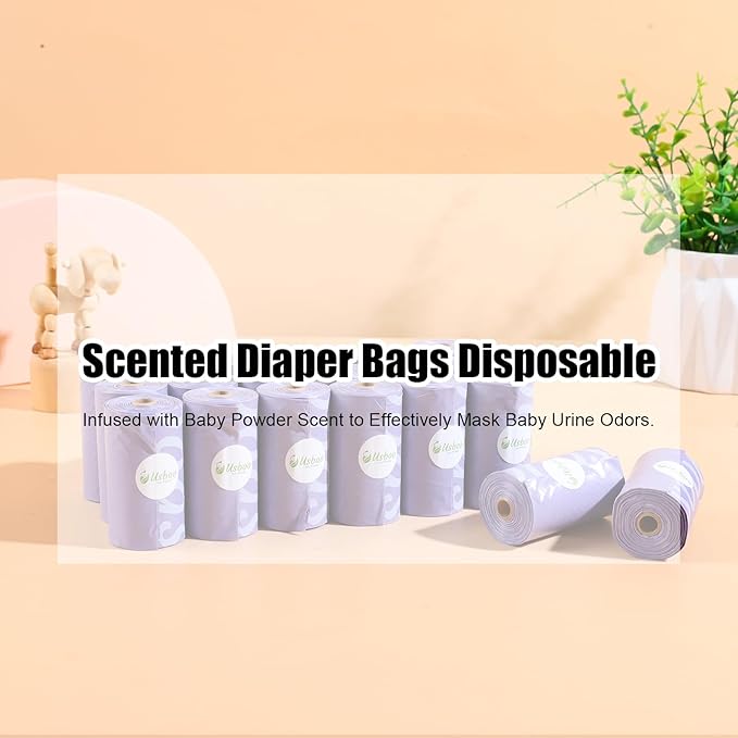 USBOO Disposable Diaper Bags for Baby, 20 Refill Rolls (300 Pack),Baby Poop Bags with Dispenser, Essential for Travel and Quick Change on The Go, Purple and Lavender Scented