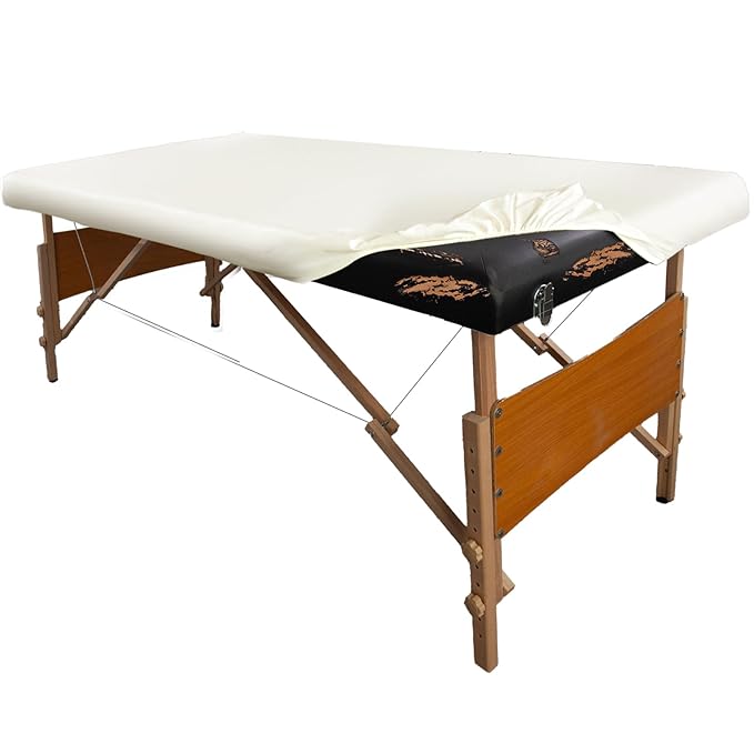 WUSOUPU Leather Cover for Massage Table Wipeable Massage Bed Protector Cover Made of 4-Ways Elastic 100% PU Waterproof Material, Machine Washable, Fit Rectangular Tables 28-32" Wide (White, 1Pcs)