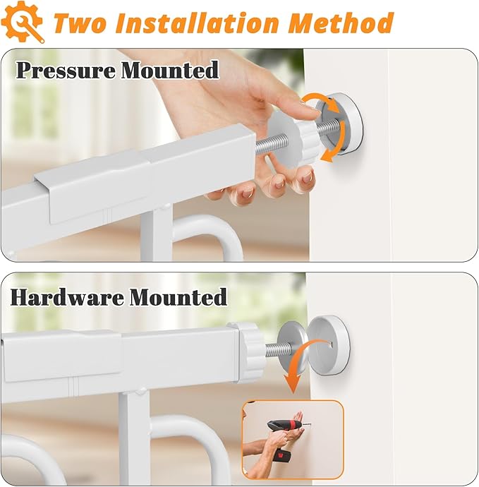 Extra Wide Baby Gate with Door 53.4-62 Inch Pressure Mounted, Auto Close Child Baby Gates for Doorways No Drill, Walk Through Dog Gate Indoor for The House, White