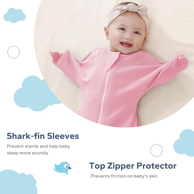 ZIGJOY Baby Transitional Swaddles for Newborns: 0.5 Tog Arms Up Sleep Sack 3-6-12 Months Soft Cotton Shark Fin 2 Way Zipper