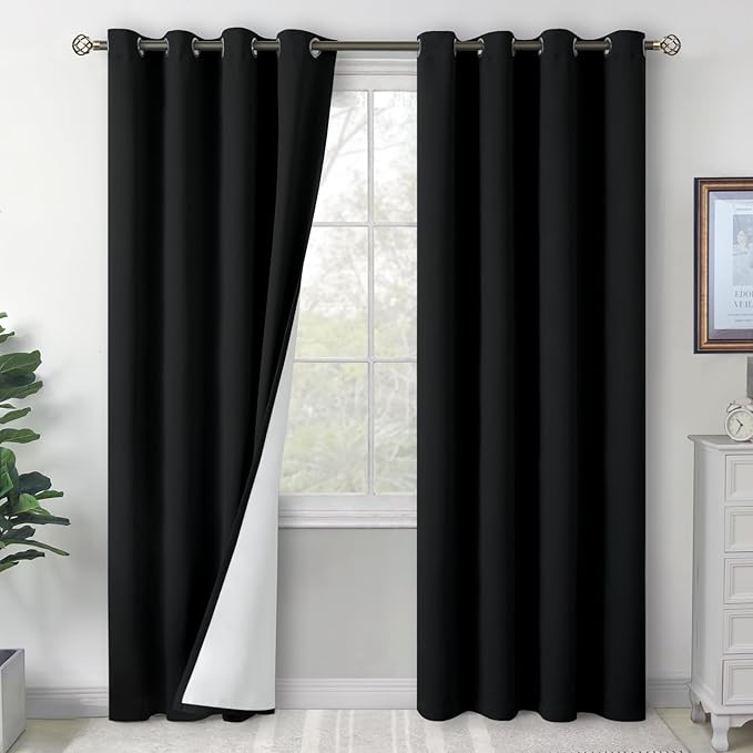 BGment Black Blackout Curtains for Living Room 84 Inch Length 2 Panels Set, Thermal Insulated Bedroom Curtains Soundproof Room Darkening Window Curtain Drapes, Each Grommet Curtains 52 Inch Wide