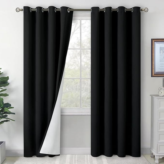 BGment Black Blackout Curtains for Living Room 84 Inch Length 2 Panels Set, Thermal Insulated Bedroom Curtains Soundproof Room Darkening Window Curtain Drapes, Each Grommet Curtains 52 Inch Wide