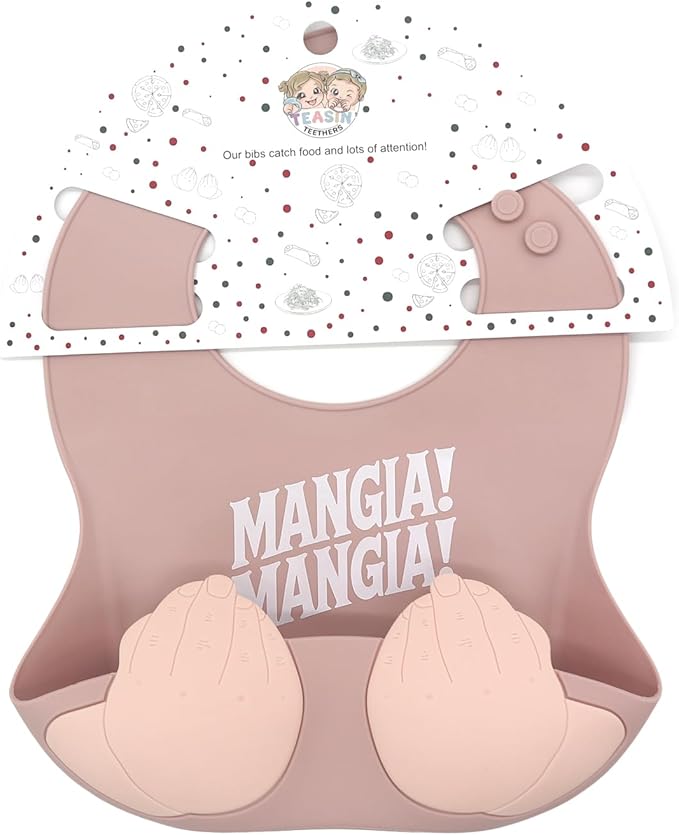 Teasin' Teethers Funny Italian Silicone Baby Bib with Pocket Food Catcher for Toddlers and Infants Funny Baby Bib Gift