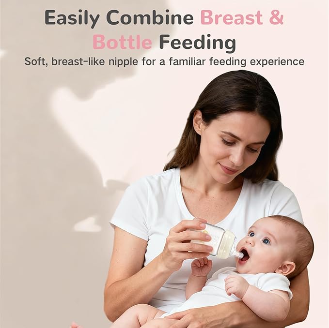 COMI Natural Glass Baby Bottles for Breastfeeding Babies,Newborn Anti-Colic Baby Bottle Set with Slow Flow Nipple,0-3 Months,BPA-Free,4 oz and 6 oz,2 Pack