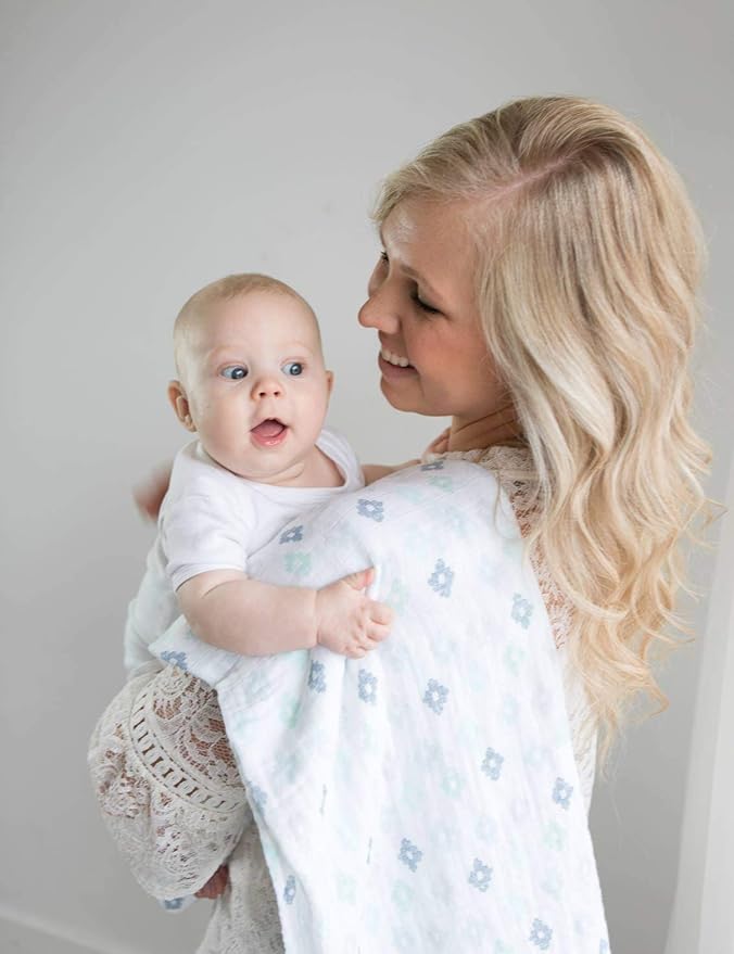 SwaddleDesigns Cotton Muslin Swaddle Blankets, Set of 4, Receiving Blankets for Baby Boys & Girls, Best Shower Gift, 46x46 inches, Denim Indigo